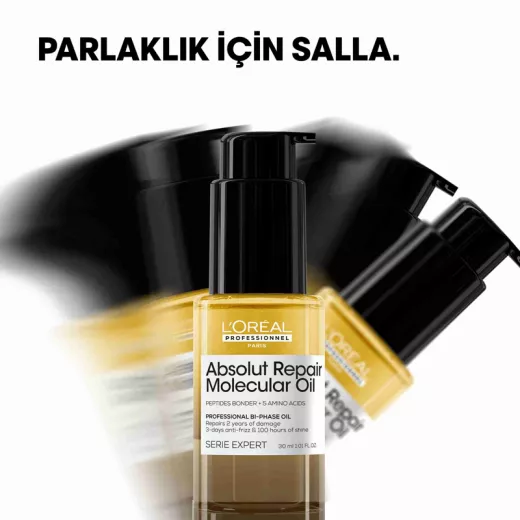 LOREAL Absolut Repair Molecular Oil Yıpranmış Saçlar İçin Onarıcı ve Güçlendirici Çift Fazlı Saç Bakım Yağı Mini 30ml
