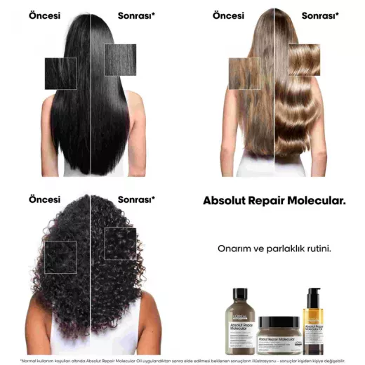 LOREAL Absolut Repair Molecular Oil Yıpranmış Saçlar İçin Onarıcı ve Güçlendirici Çift Fazlı Saç Bakım Yağı 90ml