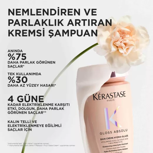 Kerastase Gloss Absolu Bain Creme Hydra-Glaze Kalın Telli Saçlar İçin Elektriklenme Önleyici Sülfatsız Parlaklık Şampuanı 250ml