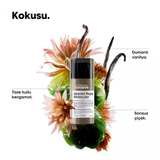 LOREAL Absolut Repair Molecular Tüm Yıpranmış Saçlar İçin Onarıcı ve Güçlendirici Durulanmayan Maske 100ml