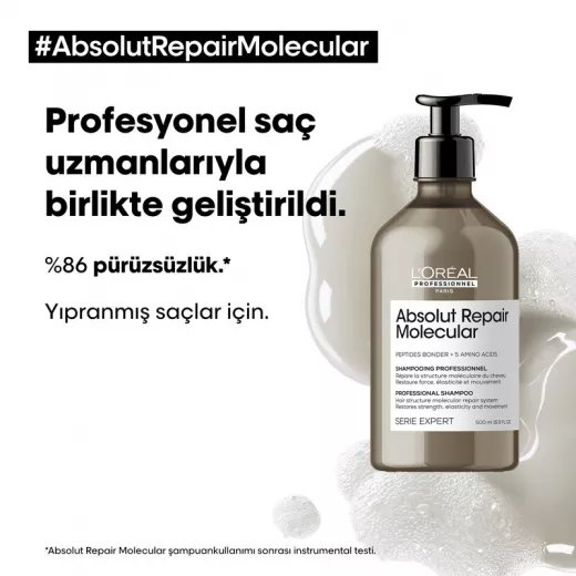 LOREAL Absolut Repair Molecular Tüm Yıpranmış Saçlar İçin Onarıcı ve Güçlendirici Sülfatsız Şampuan 500ml